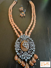 Victorian Finish Pendant With Light Orange 4 Layer Beads Necklace
