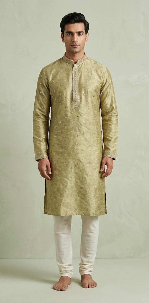 Light mint green silk kurti with gold embroidery
