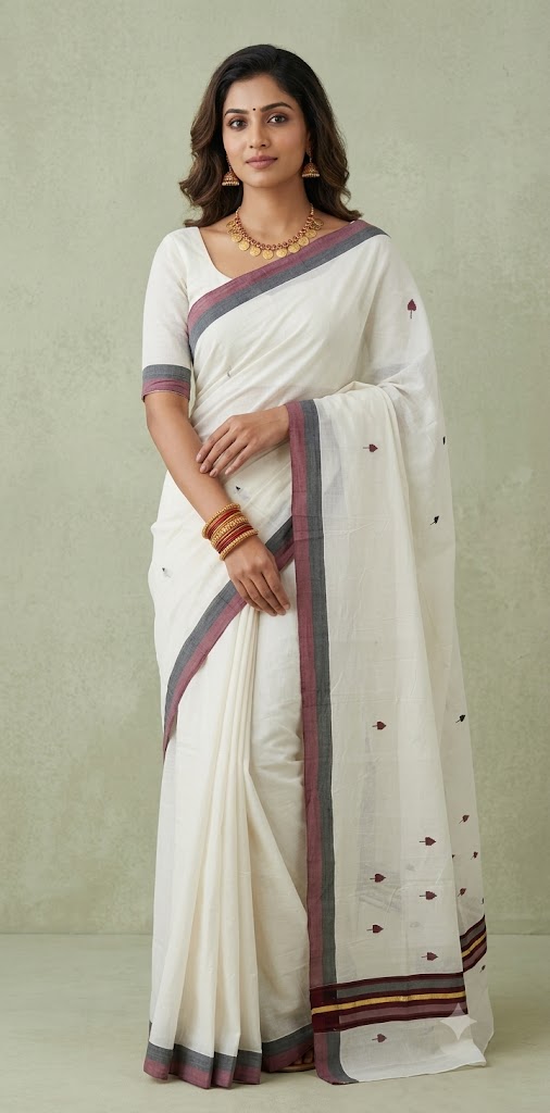 Balaramapuram handloom saree with black and maroon border