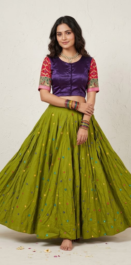 8 m flare navrathri skirt with foil mirror