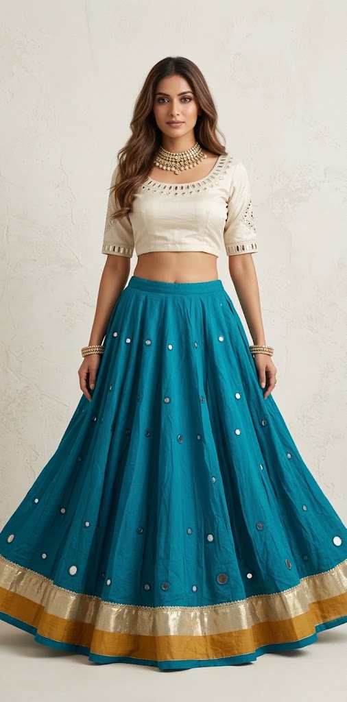 8 m flare navrathri skirt with foil mirror