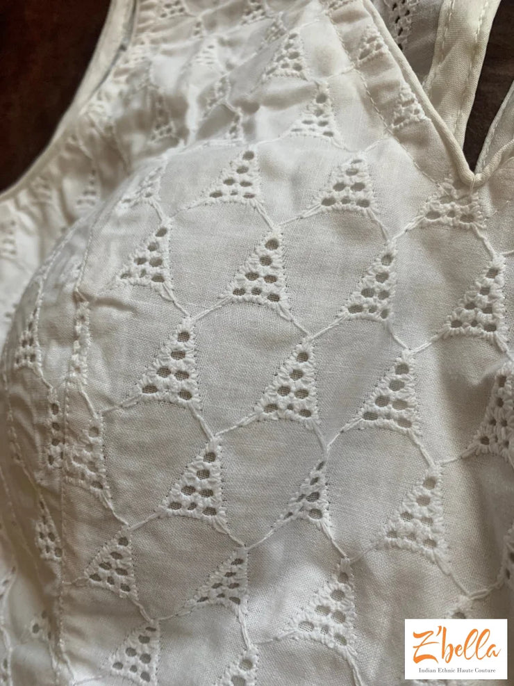 White Hakoba Cotton Blouse With Cut Work Blouse