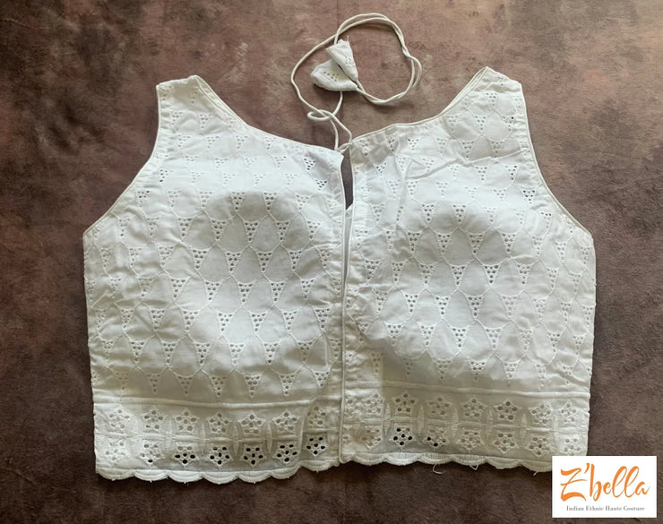 White Hakoba Cotton Blouse With Cut Work Blouse