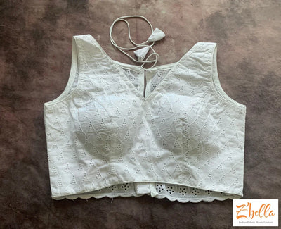 White Hakoba Cotton Blouse With Cut Work Blouse