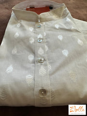 White Self Design Cotton Long Kurta With Bottom Kurta