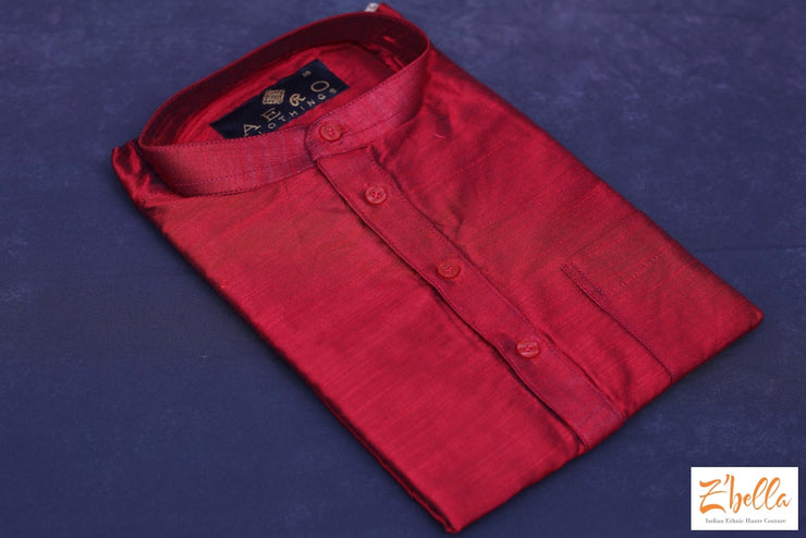 Wine Red Cotton Silk Short Kurta Kurta