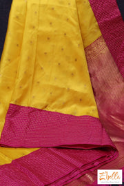 Yellow And Pink Combo Gadwal Silk Saree With Stitched Blouse Saree