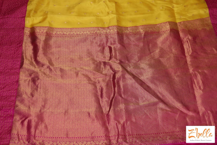 Yellow And Pink Combo Gadwal Silk Saree With Stitched Blouse Saree