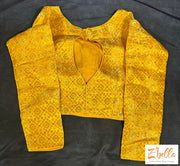 Yellow Brocade Crop Top With Full Sleeves Blouse