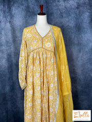 Yellow Cotton Full Length Kurti With Duppatta Kurti Set