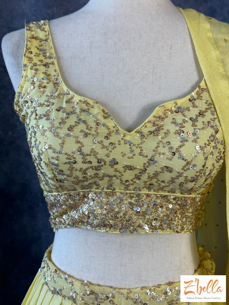 Yellow Heavy Sequins Lehanga Gown