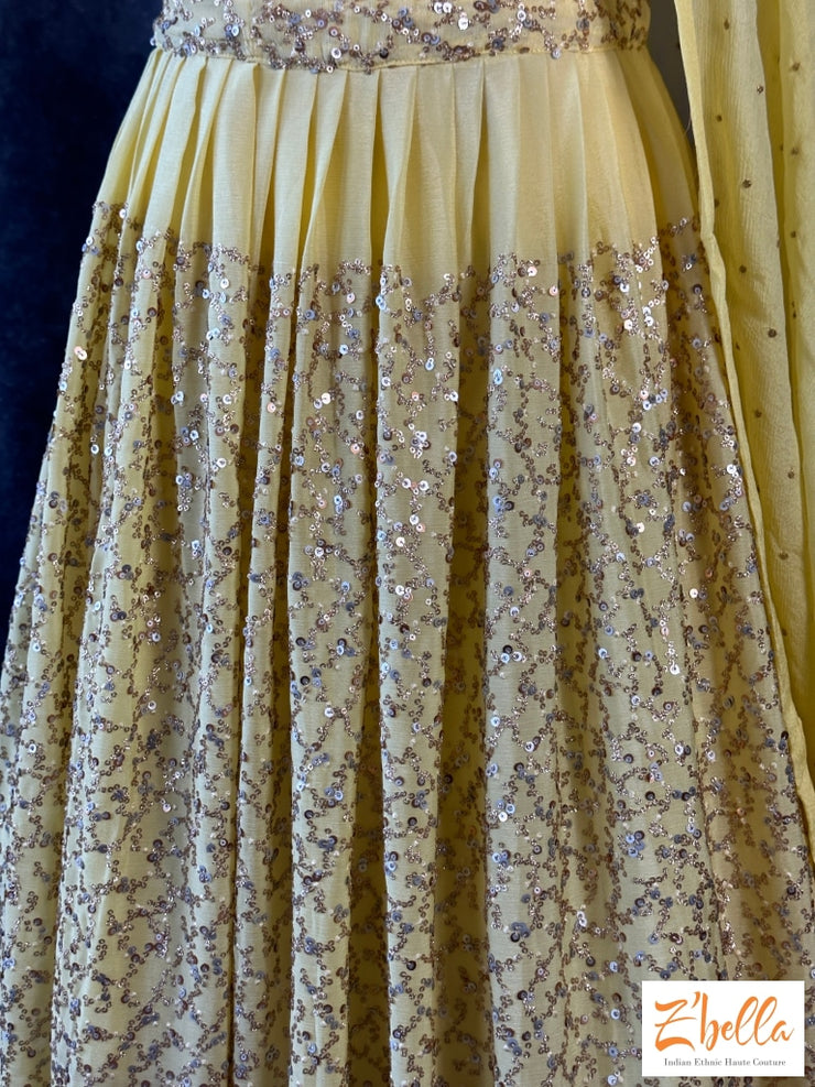 Yellow Heavy Sequins Lehanga Gown