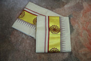 Tissue set mundu with maroon print