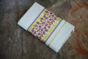 Set saree with gold and lilac border with block printed border