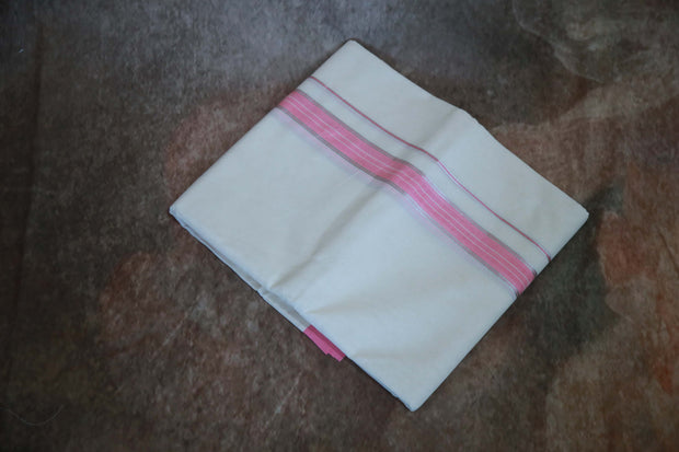 PInk and silver border mundu