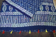 Indigo cotton saree with kantha work, sleeveless blouse