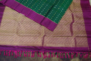 Bottle Green and Wine Red  Kanchivaram Silk Handwoven Saree with Stitched Blouse