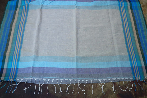 Grey cotton saree, with ikkat silk designer blouse