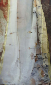 Hand painted off white  organza saree
