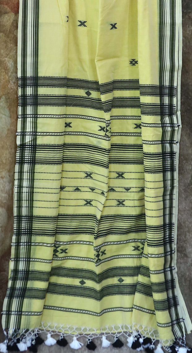 Pure Organic cotton handwoven yellow Bhujodi saree